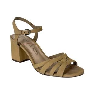 Sole Society Sandals Paulina Nubuck Block Heels Natural Tan Women’s Size 7.5M